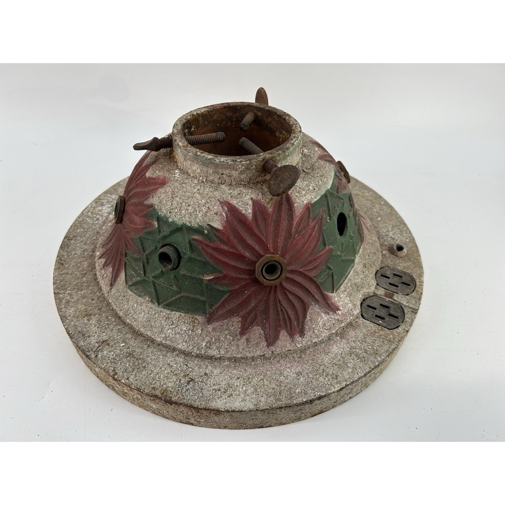 Antique Lighted Cast Iron Christmas Tree Stand Poinsettia Electric Original